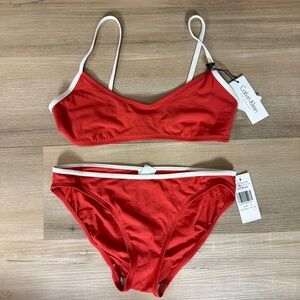Calvin Klein Swimwear NWT Red Orange Bikini with White Trim | Size 10
